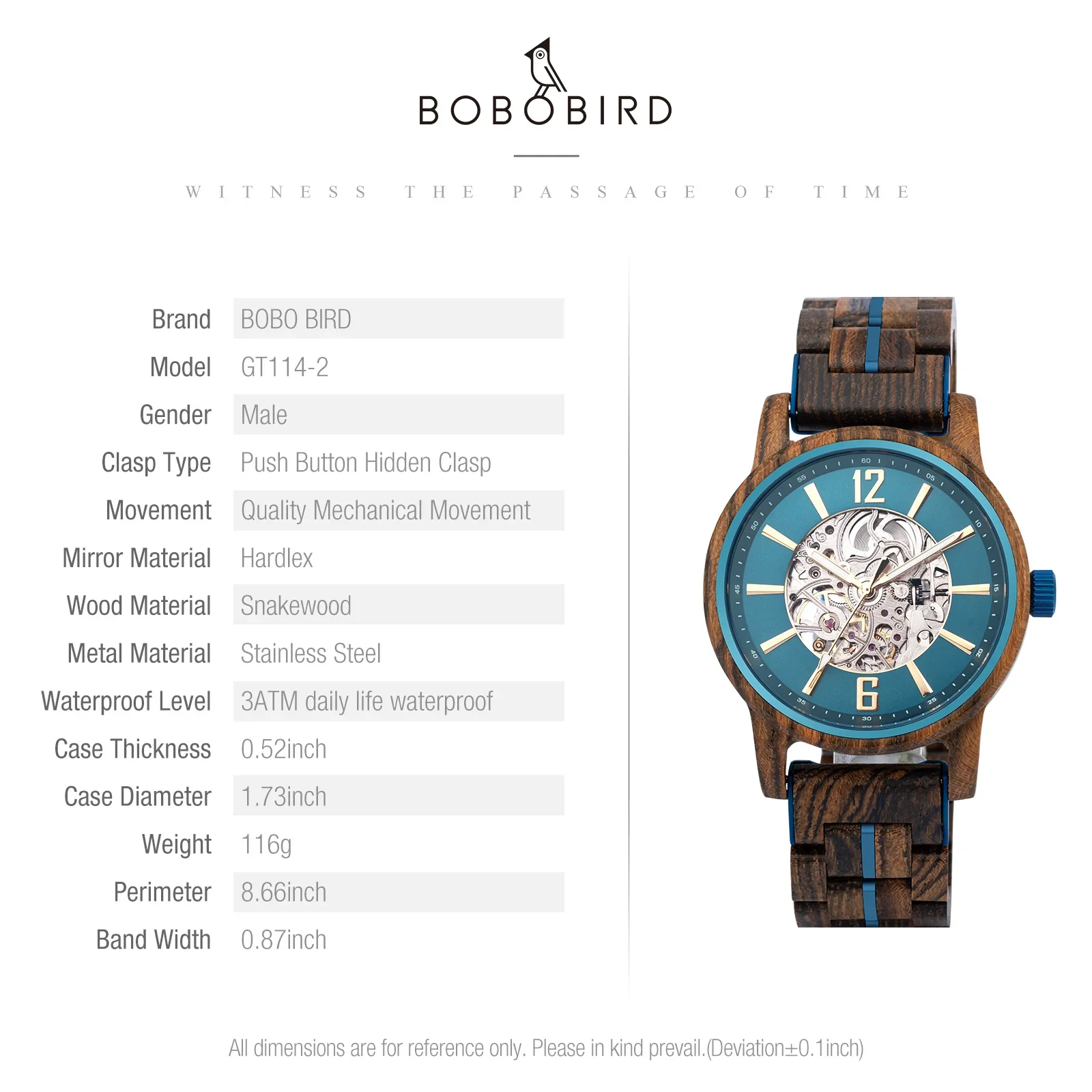 BOBO BIRD Drewniany Zegarek Automatyczny Mechaniczny Męski Personalizowany Tekst na Tylnym Panelu Modny Zegarek na Rękę Świecący Zegar Dropshipping