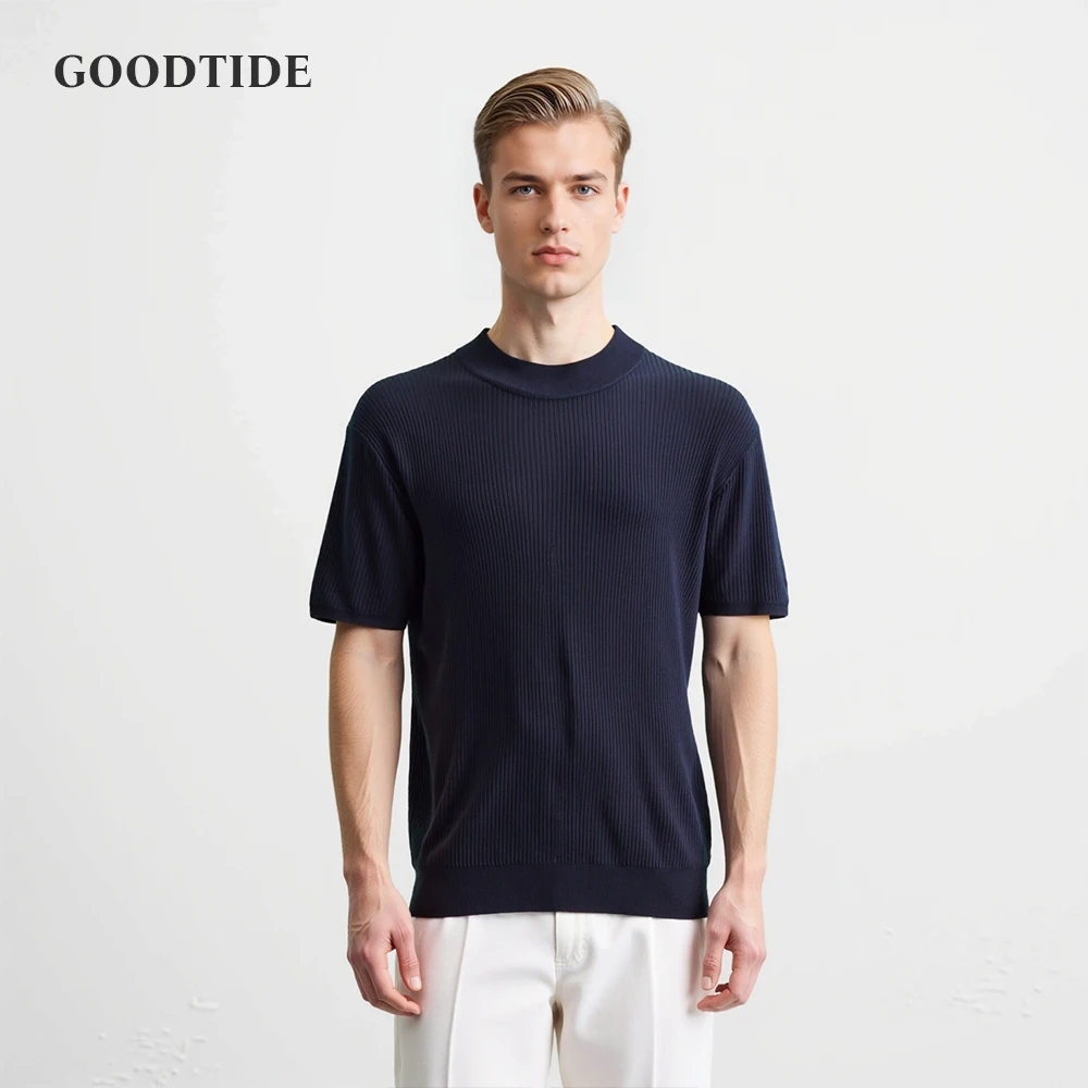 New Summer Fashion Tight T-shirt Casual Streetwear Textured High-neck Solid Color Short-sleeved Bottoming Tees Korean Style Tops