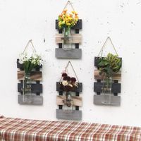 Simple Decorative Hydroponic Wall Hanging Vase Creative With Wooden Base Flower Pot Container Vase Wall Pendant Wall Decor