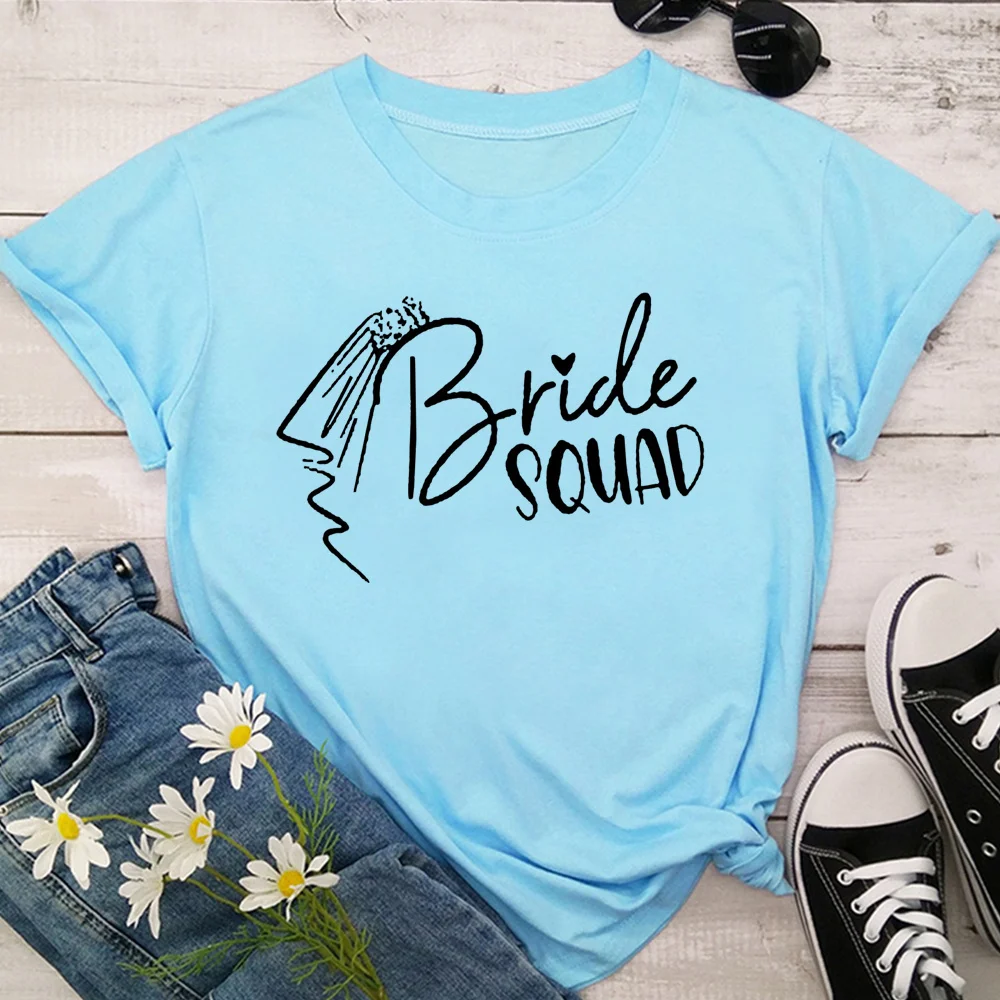 Bride Squad Woman T shirts Bachelorette Team Bride Tshirt Aesthetic Wedding Party T-shirt Women Tees Bridesmaid Tops 4UFL