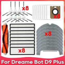 Dreame D9 Plus / RLD11GD 호환되는 롤러, 사이드 브러시, HEPA 필터, 모프 천, 로봇 청소기 액세서리 스페어 파트.