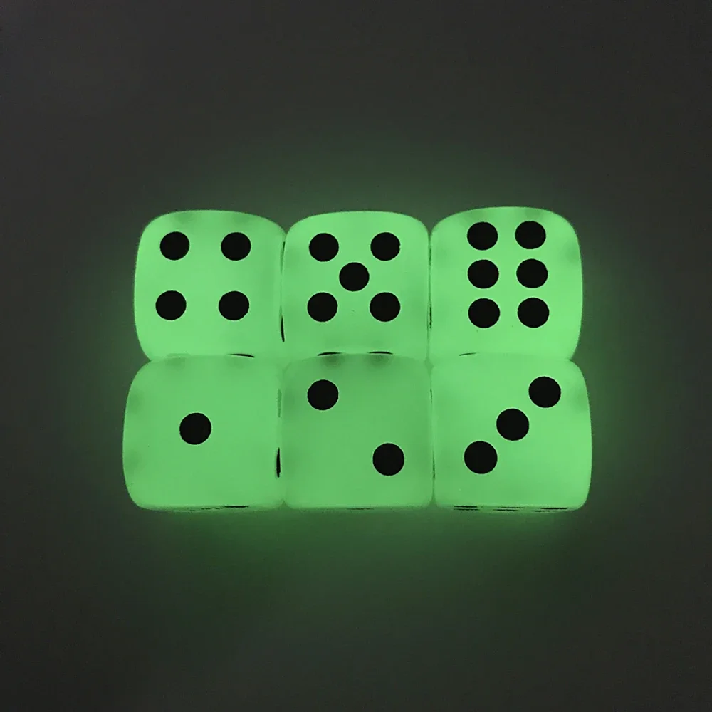 6pcs/lot 14mm Luminous Dice 6 Sided Glowing in The Dark Digital Dice for Night Bar Pub KTV Entertainment Board Game Table Game