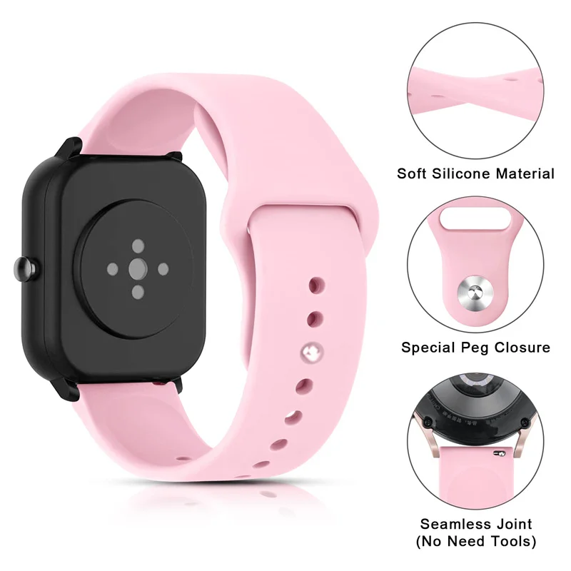 22mm Silicone watch Strap for Amazfit Bip 5 Band Replacement smart watch Wristband Soft Bracelet