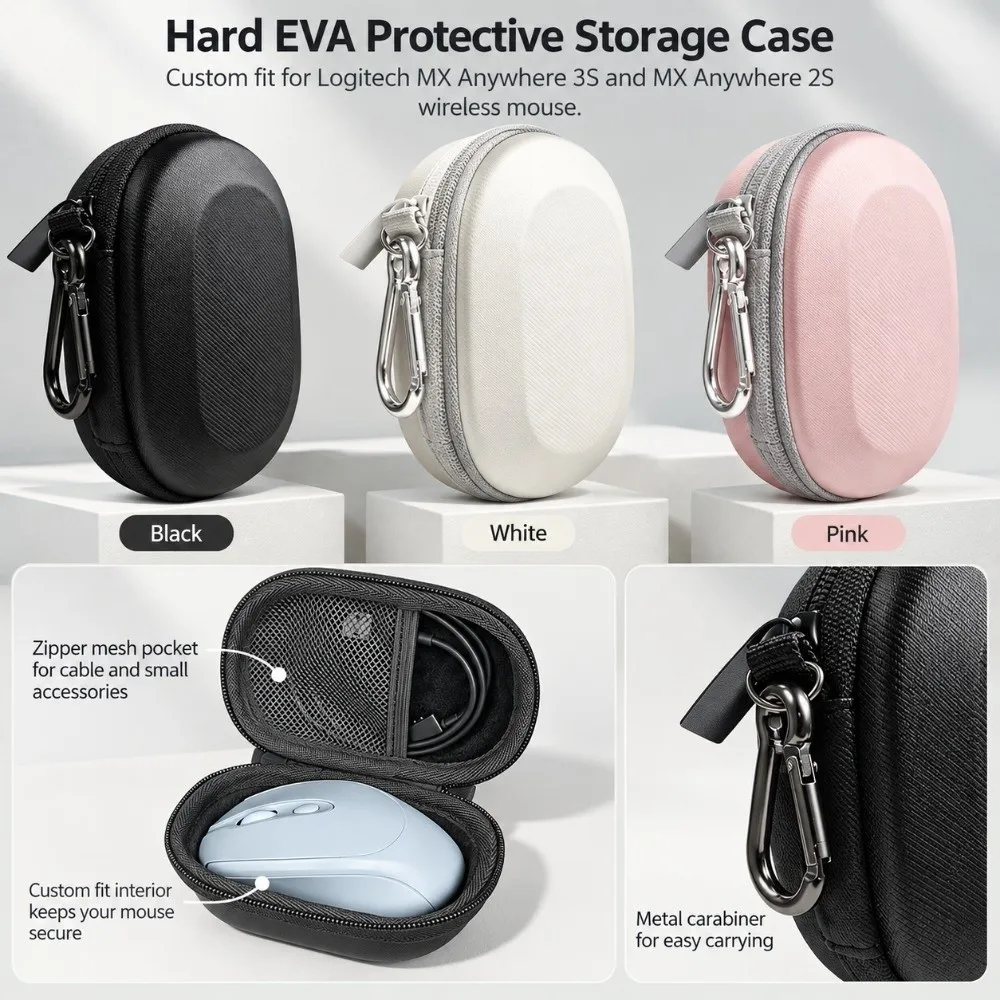 Hard EVA Mouse Carrying Case Soft Inner Lining Mesh Pocket Travel Protective Pouch for Logitech MX Anywhere 3S 2S