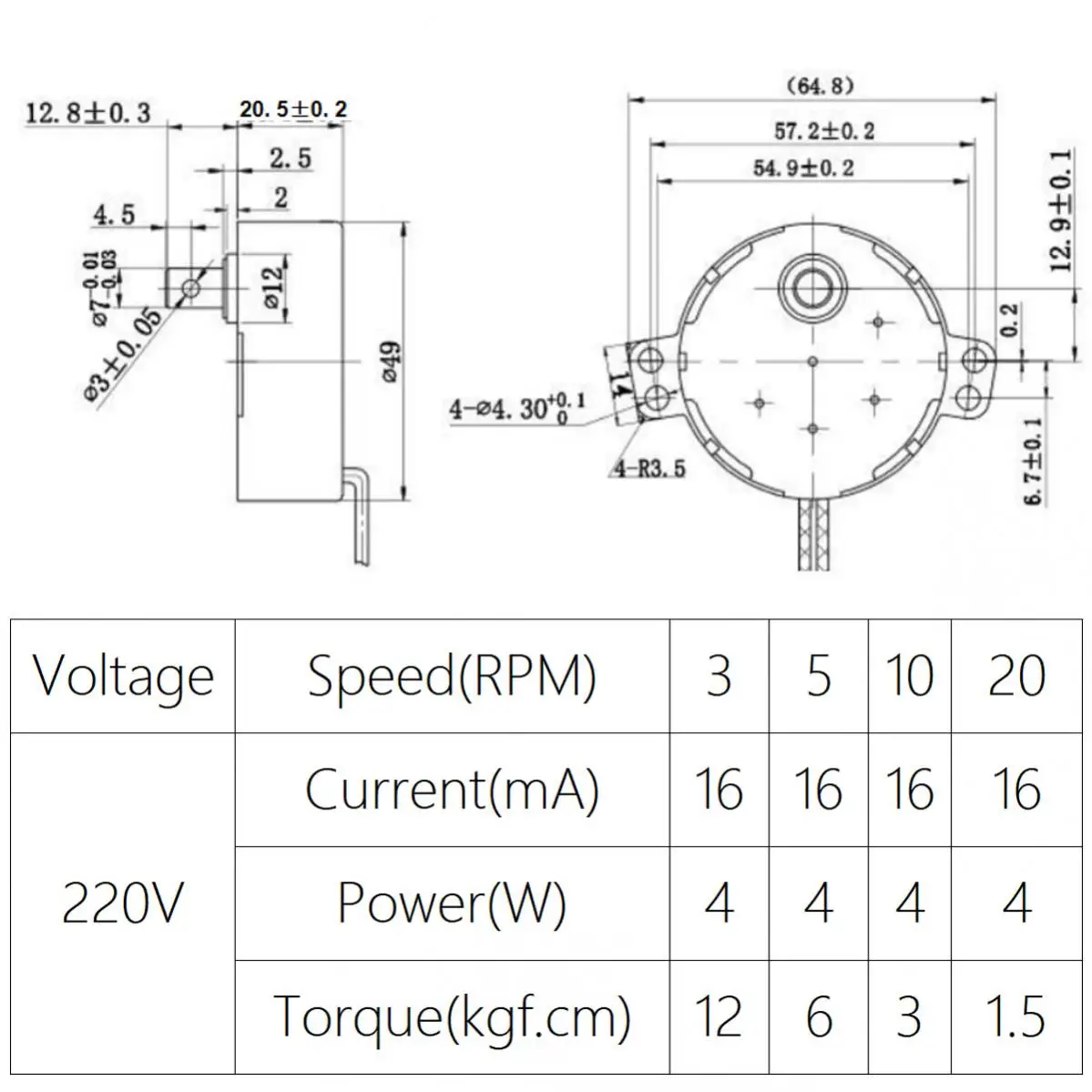 49TYJ Permanent Magnet Synchronous Motor AC 220-240V 50/60Hz CW/CCW 4W Electric Fan Head for Electric Fan/Electric Heater