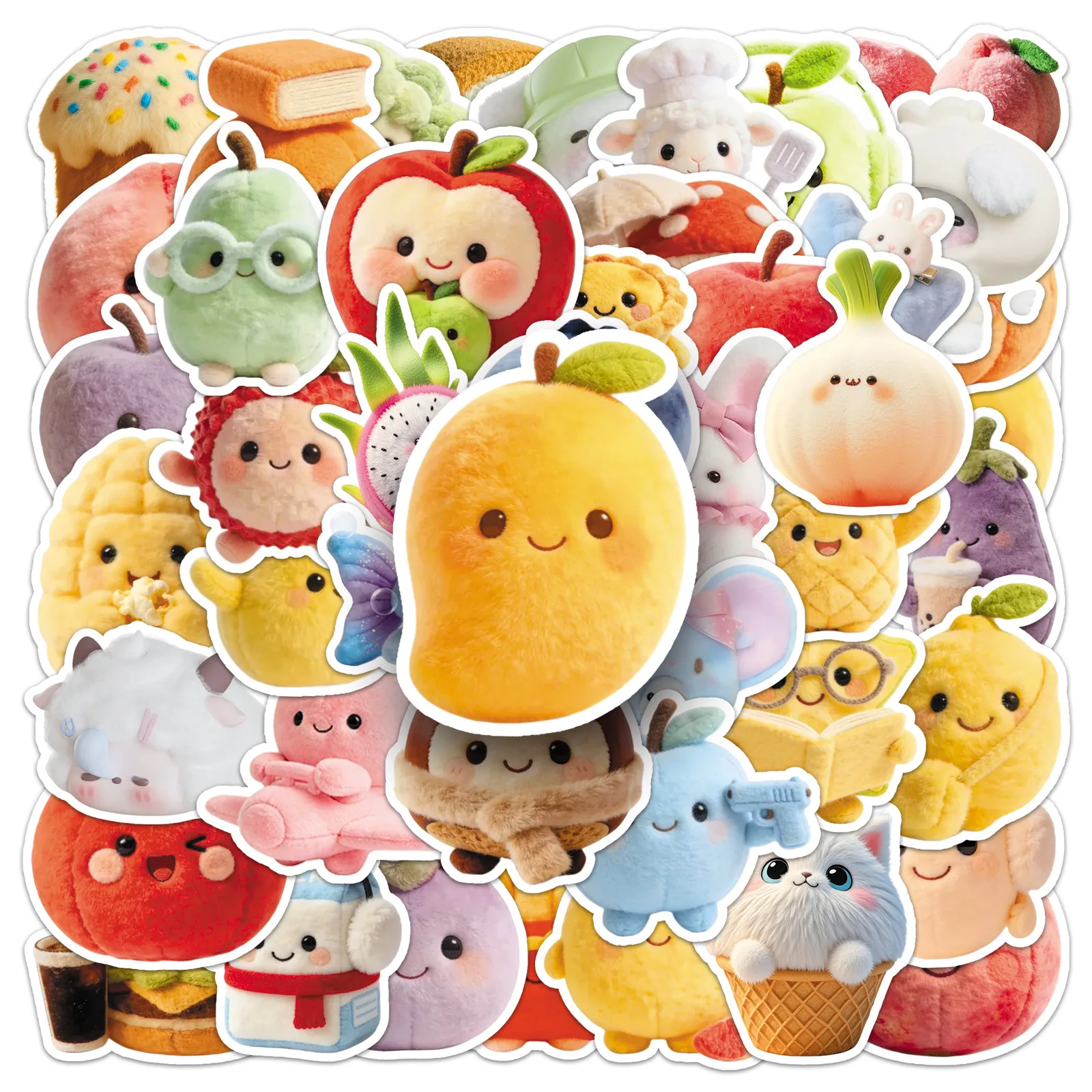 

51PCS Plush Doll Stickers Cute Plush Fruit Animal MEME Stickers Can Decorate DIY Guka Notebook iPad Gift Stickers Kids Toy