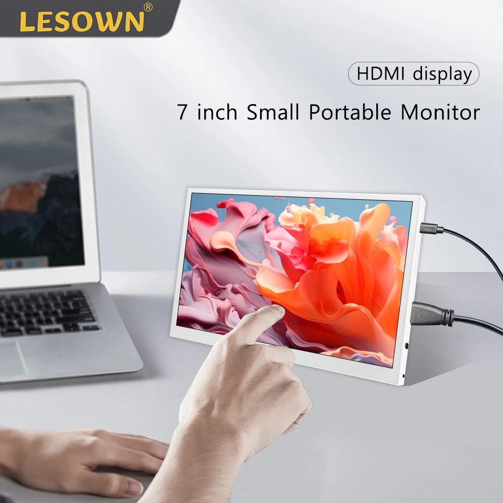 

LESOWN mini Monitors HDMI USB Powered 7 inch IPS Touch Wide Screen 1024x600 LCD Small Extender Display for Laptop PC Windows