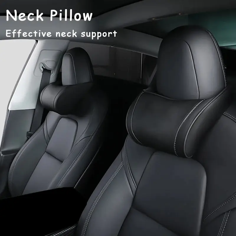 For Tesla Model3/Y Neck / Headrest Pillow Universal Car Neck Pillow For Rest Leather Neck Pillow Memory Cotton Pillow Accessory