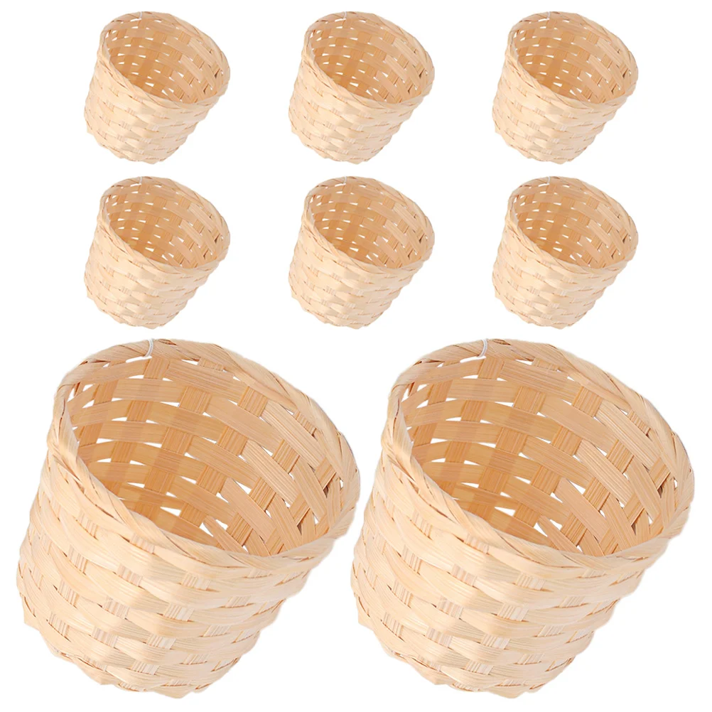 

8pcs Bamboo Woven Baskets Mini Storage Versatile Bucket Home ganizing Sundries Container Lightweight Retro Decor