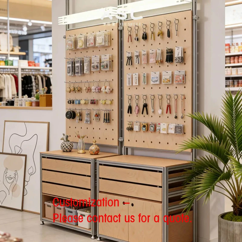 custom.Simple Solid Wood L-Shape Adjustable Height Display Cabinet Aluminum Profile Multi-function Perforated Board