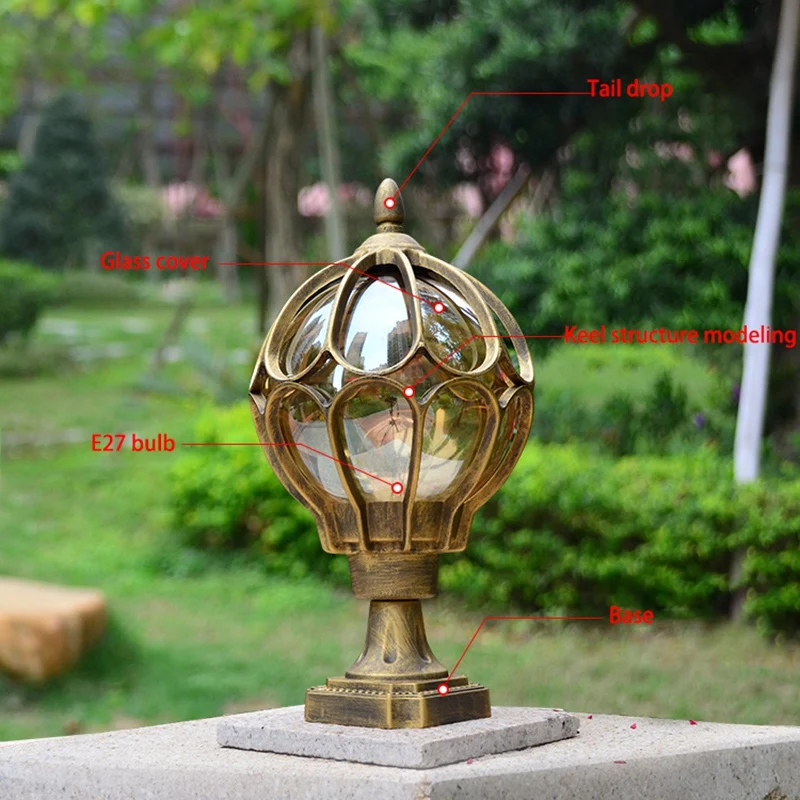 1Pcs Outdoor Pillar Lamp Globe Glass Shade Door Post Lamp Waterproof Antique Lighting Rainproof Pillar Light,