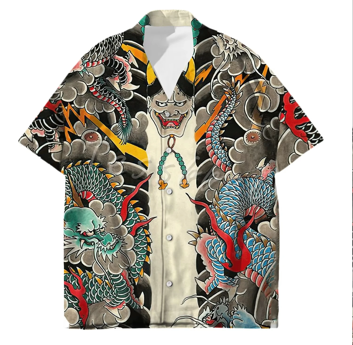 

Tessffel Samurai Japanese Tattoo 3D Printed Men's Hawaiian Shirt Beach Fashion Summer Harajuku Casual Oversized Streetwear