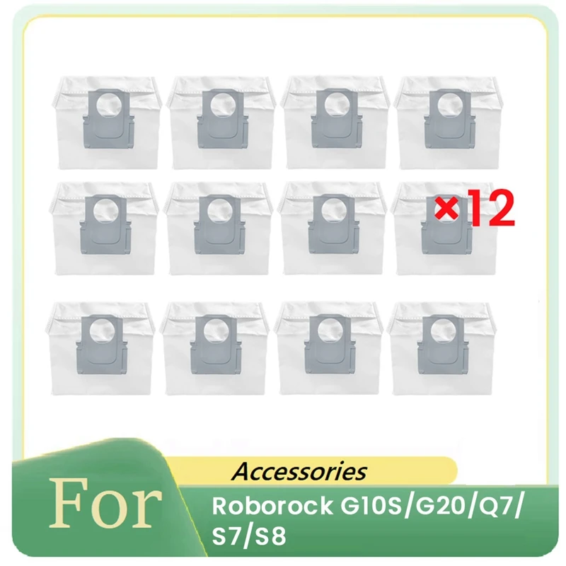 12 Pcs Dust Bags For Roborock G10S/G20/Q7/S7/S8 Sweeper Accessories Dust Bags Cleaner Parts Replacement