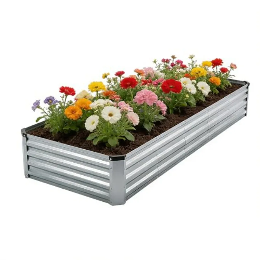 Galvanized Raised Garden Bed Kit - Modular Metal Planter Boxes for Outdoor Vegetables, Flowers Herbs x1 Feet, 2-Pack