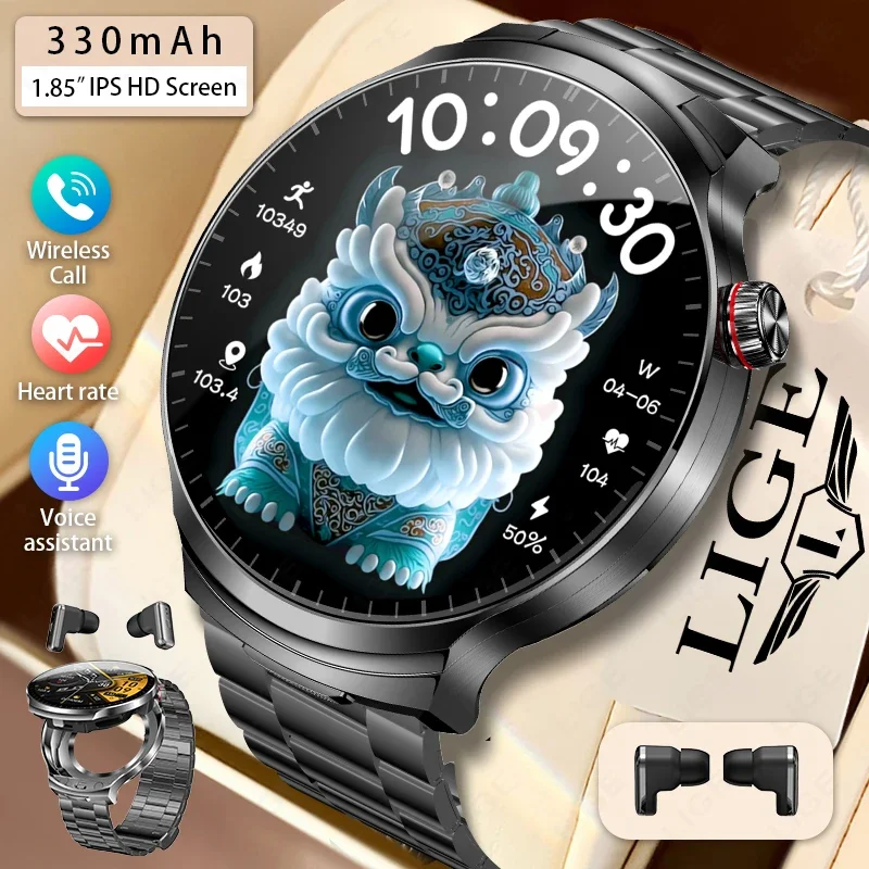 

TWS 2in1 Bluetooth Headphone Watch 1.85-inch HD Screen Smart Watch with Earbuds Heart Rate Health Monitoring Business Smartwatch