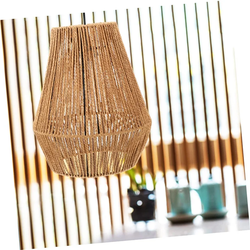 

A07F-Woven Chandelier Shade Rattan Lampshade For Home Table Lamp Lampshade Bedside Table Lamp Manual Paper Rope