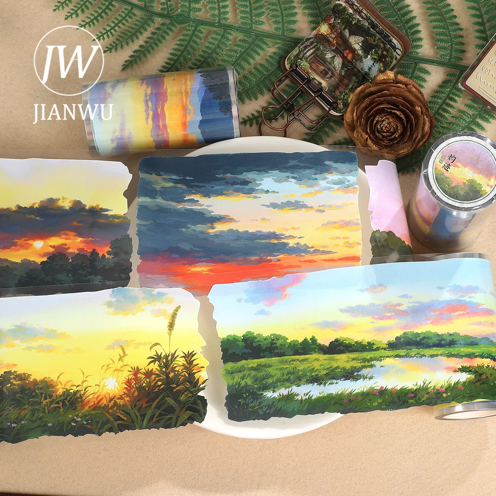 JIANWU 80 مللي متر * 550 سنتيمتر نبات عتيق ملون سحابة الغروب المشهد المواد الكولاج سجل القصاصات شريط PET الإبداعية مجلة القرطاسية #3