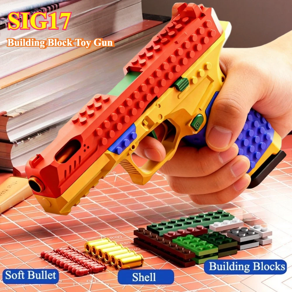 SIG17 Hangend speelgoedpistool Continu afvuren Bouwsteen Pistool Shell Gooien Airsoft Blowback Speelgoed Buitenschieten voor kinderen