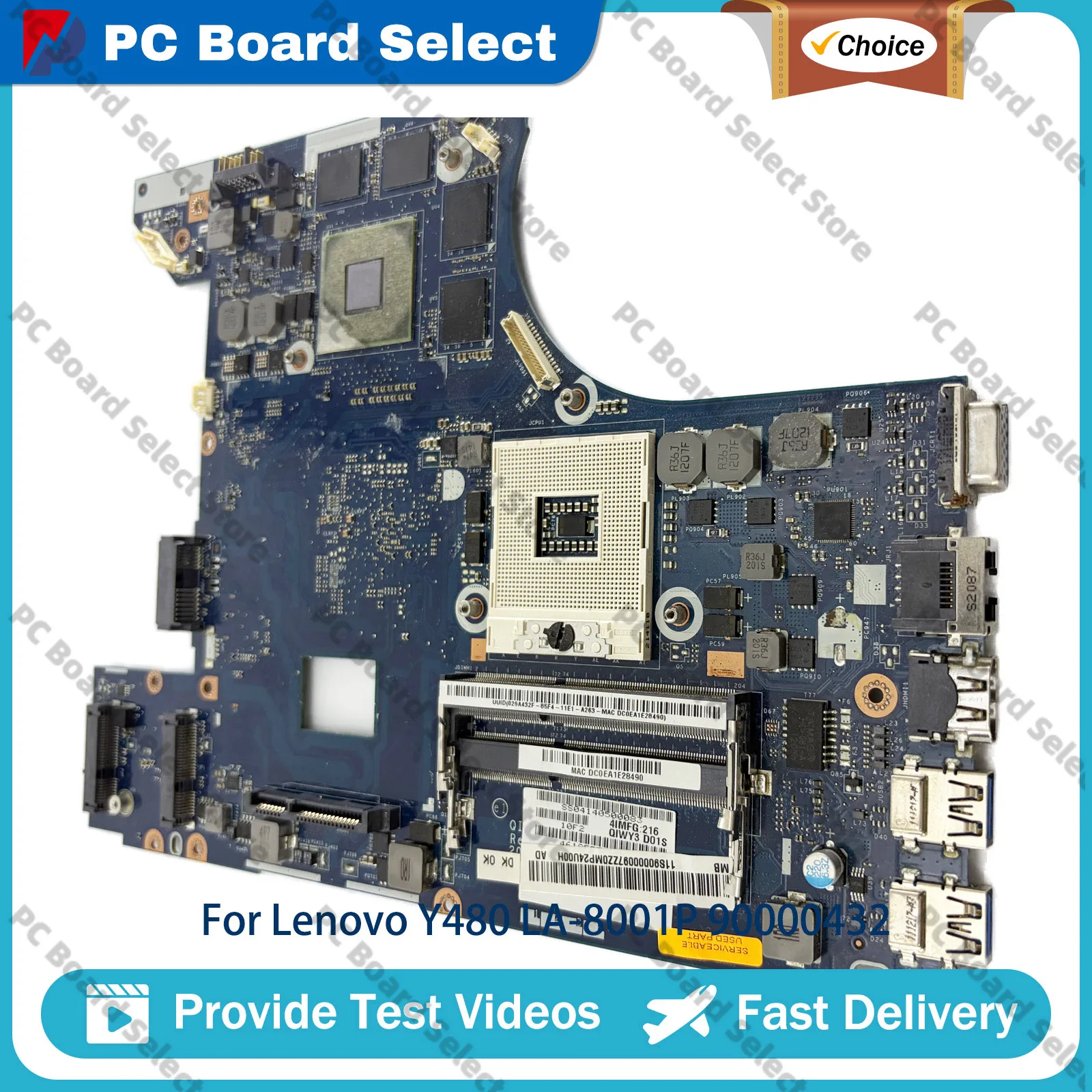 For Lenovo Y480 LA-8001P 90000432 Laptop Motherboard with Socketed CPU 100% Tested High Quality Durable Replacement Mainboard