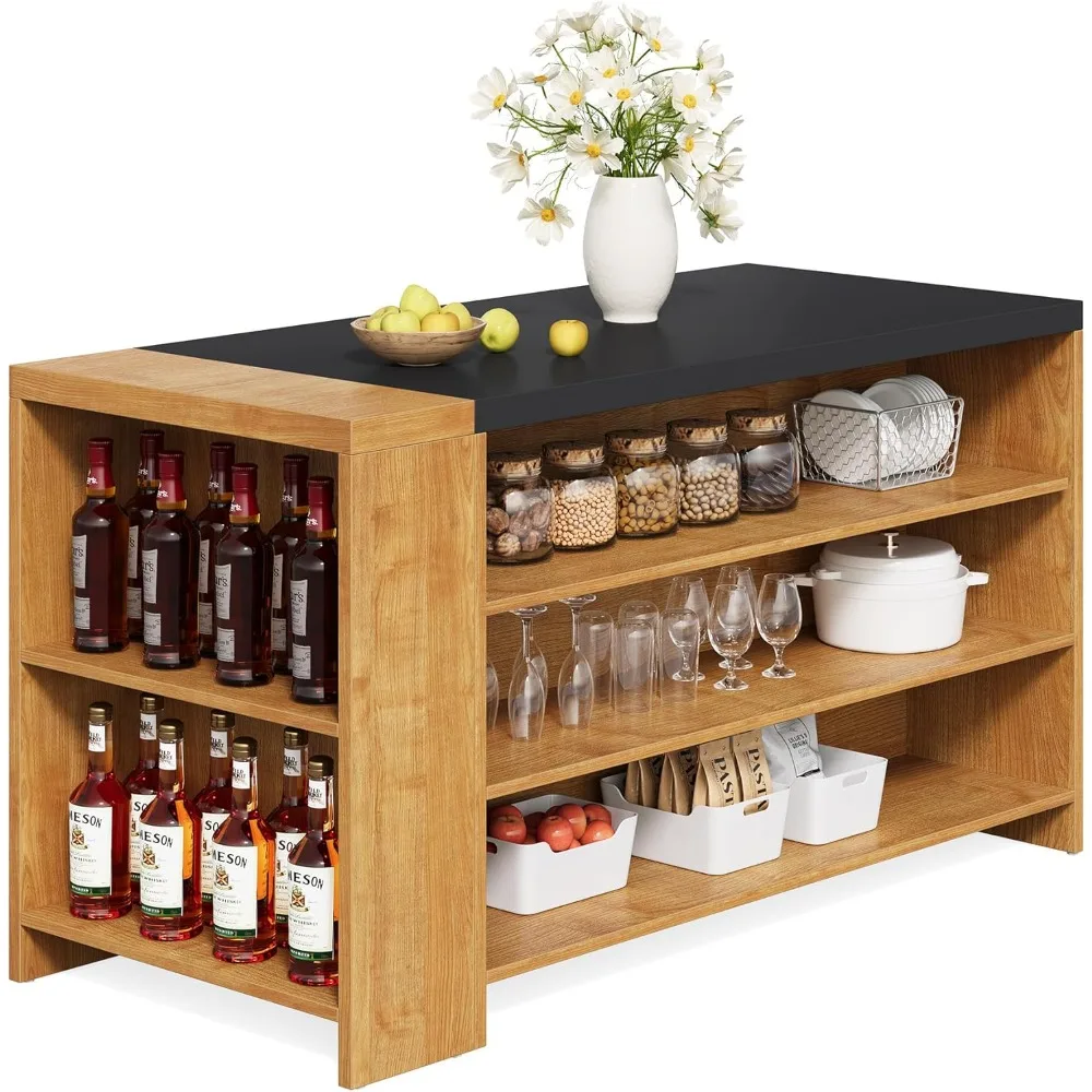 

55 Inches Kitchen Island, 4-Tier Kitchen Storage Cabinet with Large Worktop & Leg Room, Modern Wooden Kitchen Stationary Island