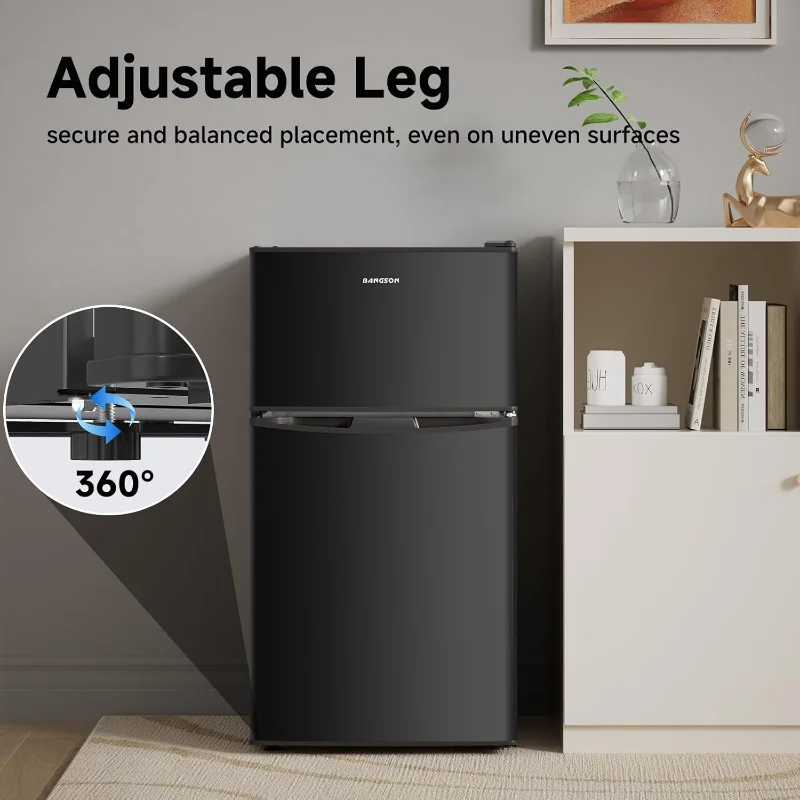 ثلاجة بانجسون صغيرة مع فريزر، ثلاجة صغيرة ببابين مع فريزر، ثلاجة صغيرة لغرفة النوم، 3.2 قدم مكعب، للمنزل والمكتب