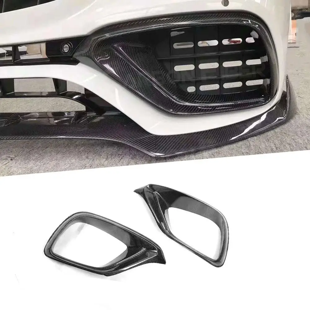 Gloss Black Front Bumper Air Vent Outlet Cover Trim For Benz E Class W213 E63 E200 2017-2019  Carbon Fiber FogLamp Vent Trim