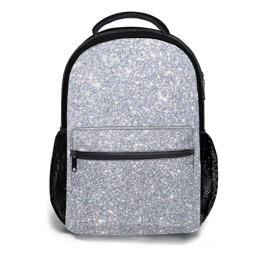 Faux Silver Metallic Glitter Schoolbag For kids Large Capacity Student Backpack Cartoon High School Student Backpack 17inch