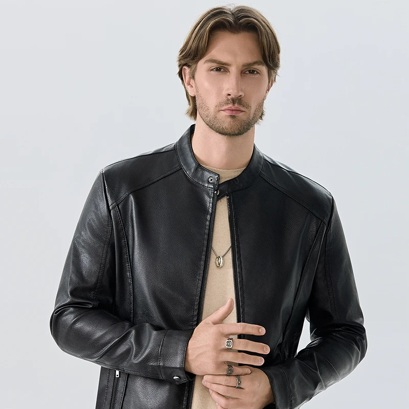 

Новая мужская куртка из искусственной кожи, мужская повседневная кожаная куртка с воротником-стойкой, мужская модная деловая роскошная кожаная куртка на молнии