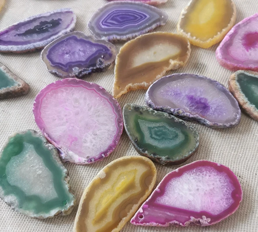 Wholesale 10pcs/pack Multi Quartz Agate Geode Slice Pendant,Natural Gemstone Quartz Agate Pendant Fit Jewelry Necklace,35-70mm