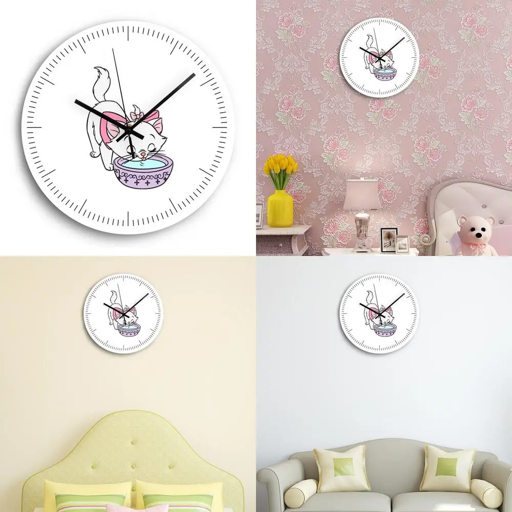 

Fashionable Cartoon Animal Silent Acrylic Wall Clock for Cat Drinking Water Quartz Movement Factory Direct Shipping