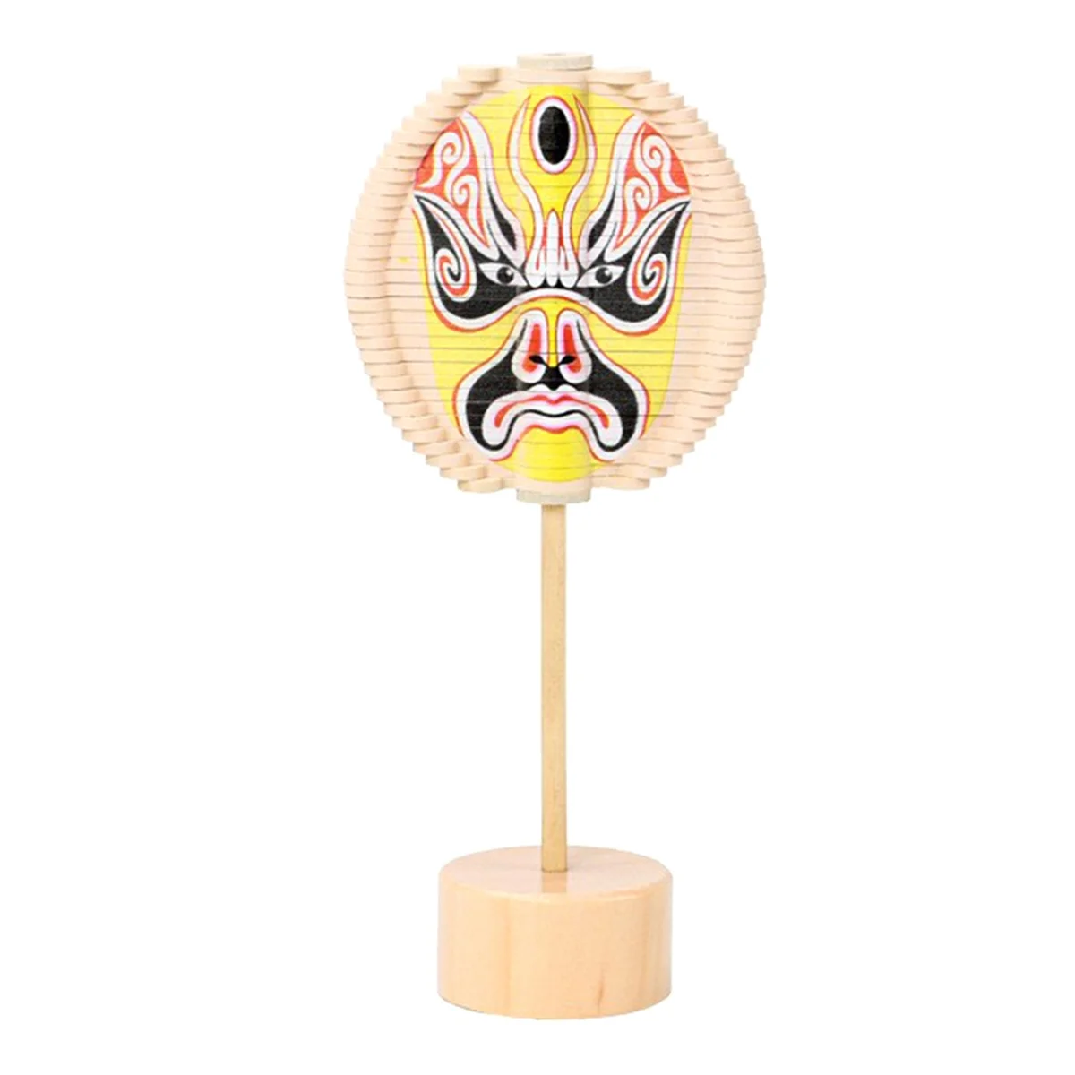 Wooden Spiral Lollipop Toys Rotating Spin Magic Wand Stress Relief for Adults Chinese Opera Face Yellow