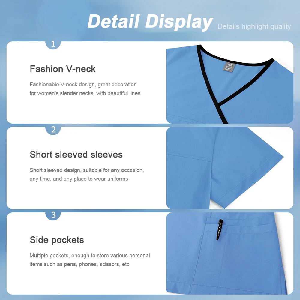 Solid Color Breathable Nursing Scrubs Women Uniforms Elasticity Pet Clinic Nurse Workwear Medical Doctor thin Clothing Wholesale