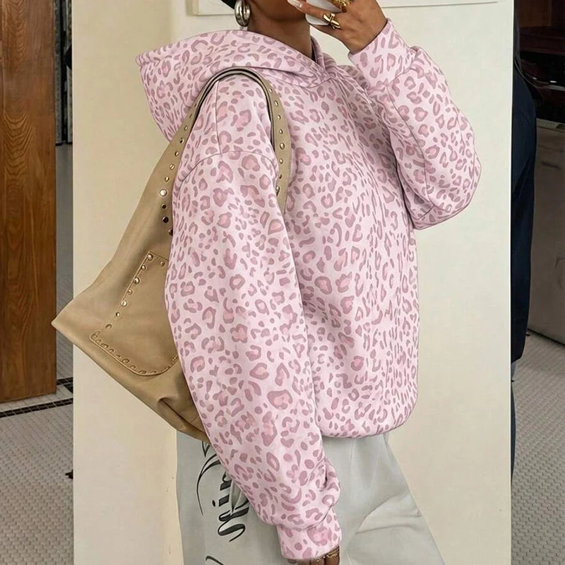 New Retro Pattern Printed Long Sleeved Sweatshirt Casual Loose Street Hooded Top Autumn Winter Fashion Commuting Woman Hoodie