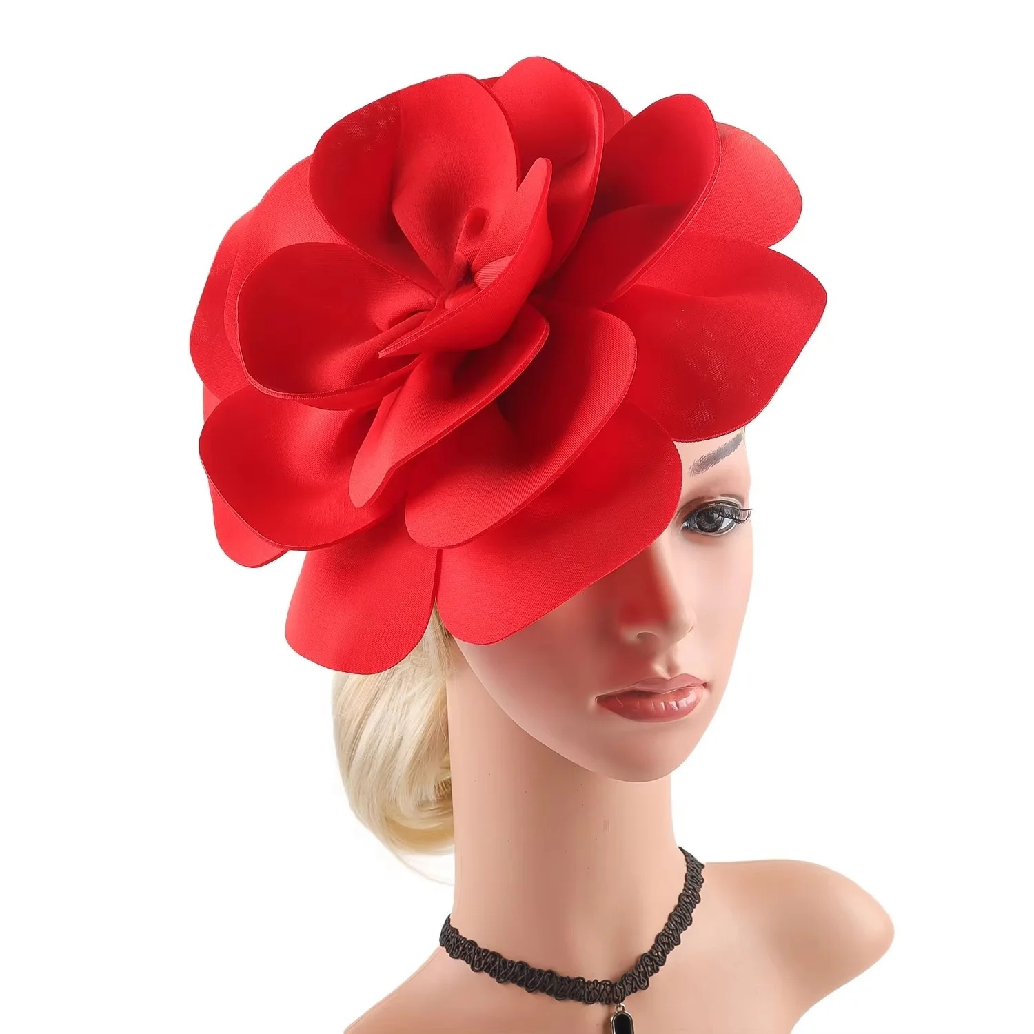 Übertriebener großer Rosenblüten-Haarschmuck, Fascinator-Hut für Damen, Haaraccessoires für Hochzeit, Teeparty, Kentucky Derby, Braut. – Detail 8