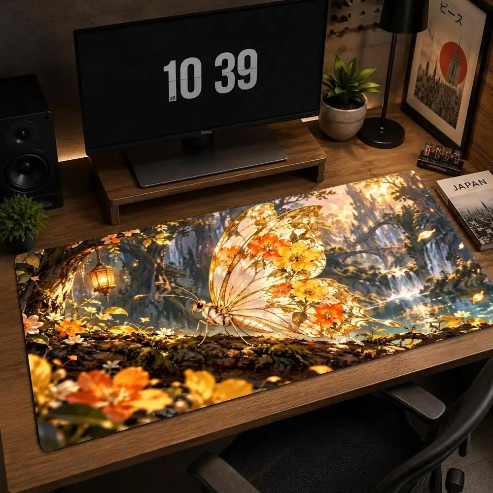Golden Forest Butterfly Mouse Pad Art Non-slip Mat Large Pc Gamer Keyboard Deskmat Gaming Accessories Computer Mousepad XXL