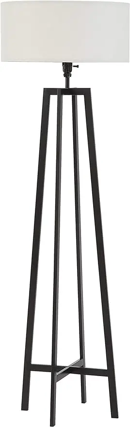 Pedra e Beam Deco Standing Lâmpada de Assoalho com Lâmpada, Metal Frame, Sombra Branca, Sala de Estar Decor, 18x18x59,5 Polegadas