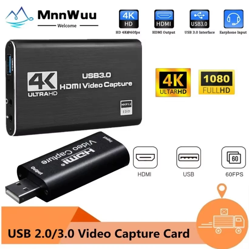 4K USB 3.0 Video Capture Card HDMI-compatible 1080P 60fps HD Video Recorder Grabber For OBS Capturing Game Card Live USB Capture