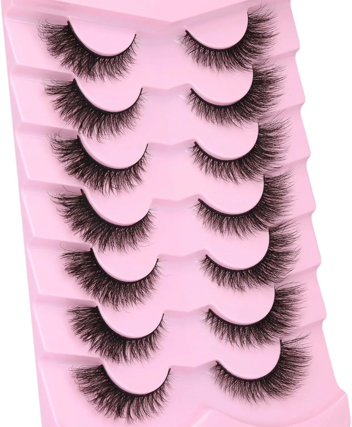 Falsche Wimpern, natürlicher Look, künstliche Nerzwimpern, flauschige künstliche Wimpern, 16 mm, Katzenaugenwimpern, dünne falsche Wimpern, 7 Paar