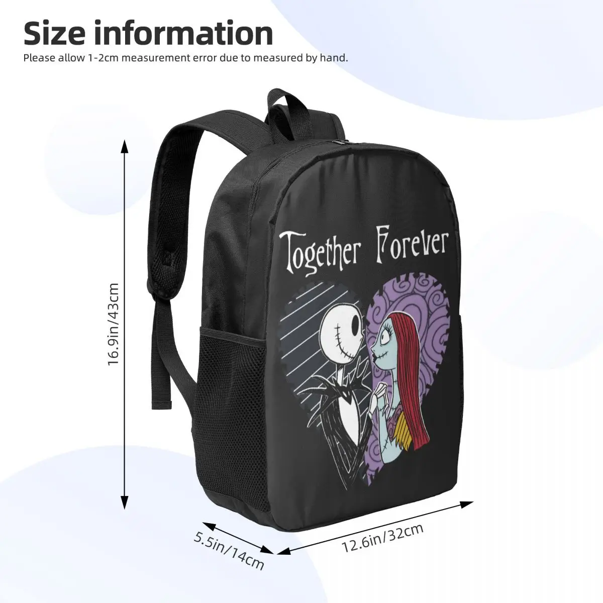 Custom Jack Skellington Together Forever Laptop Backpack Women Men Fashion Bookbag for School College Students Bag