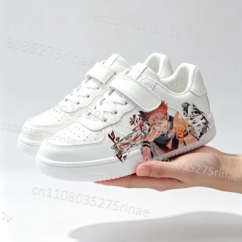 Cool Anime Style Ryomen Sukuna Print Boys Girls Kid White Sneaker Arch Support Wear Resistant Small White Shoes Exclusive Design