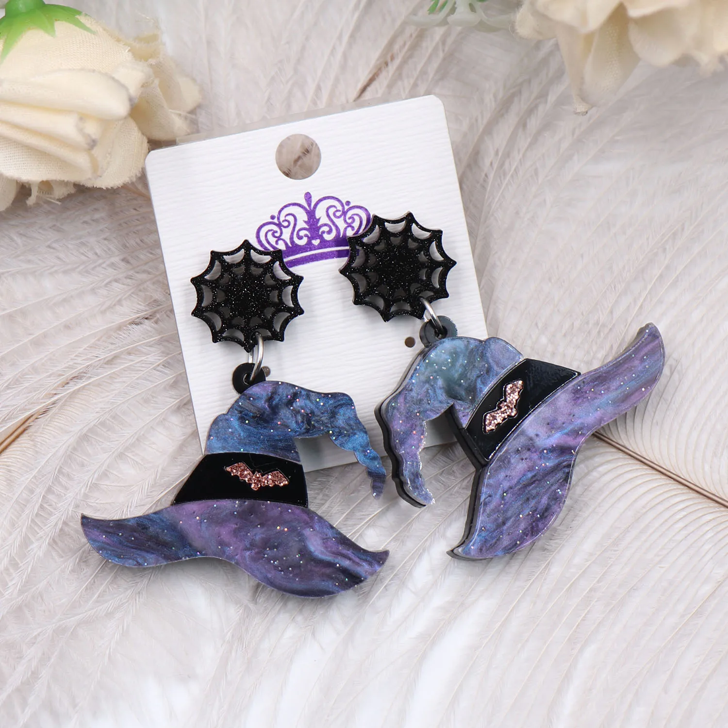 1pair  Halloween Earring Jewelry Witch Hat Dangle Earring Lighting Cat Spider Ghost Acrylic Earring