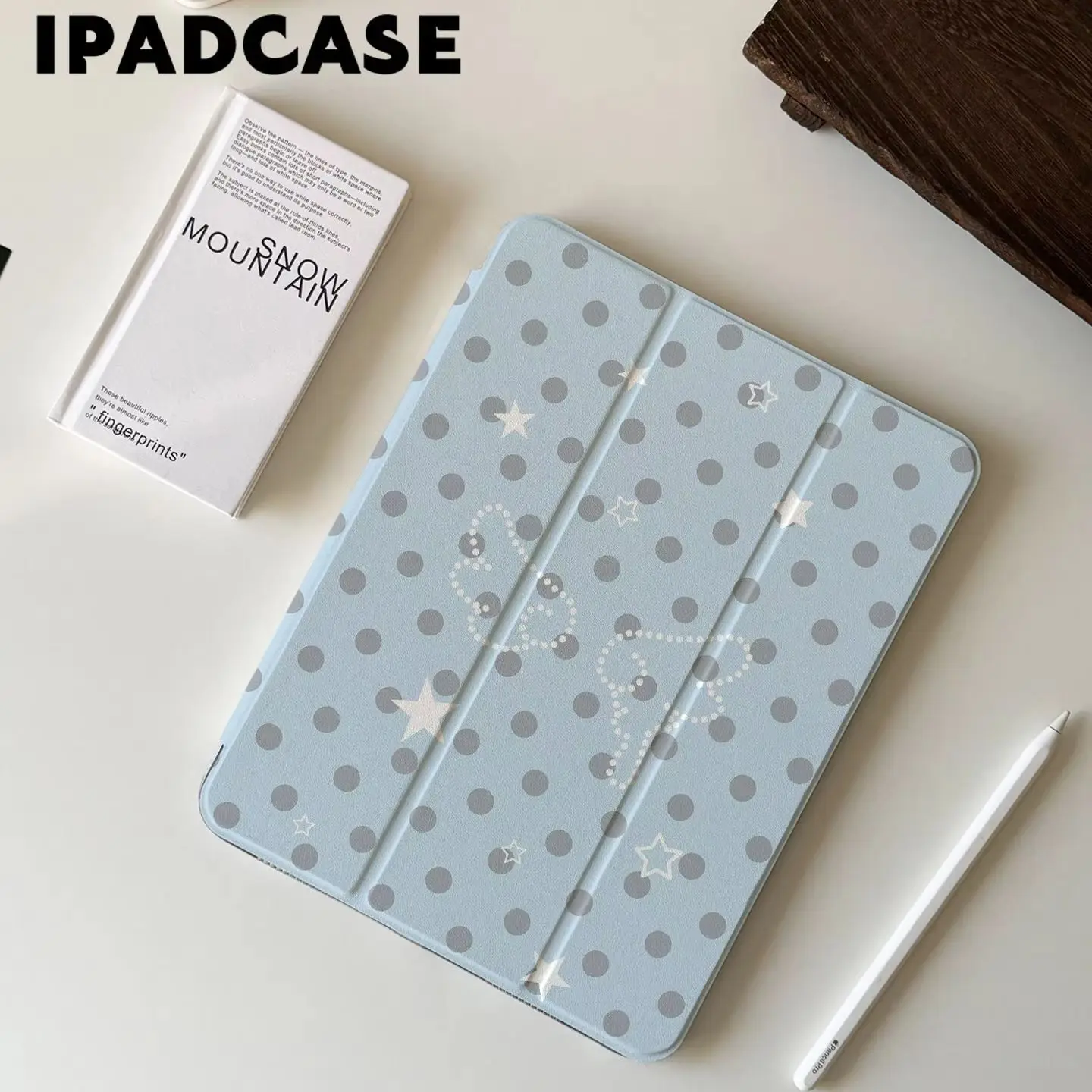 Cute Black Polka Dot Blue Star wing Tablet Case For iPad Pro 11 12.9 13 A16 M2 M4 M3 M5 5/6/7/8/9/10/11th Mini Air 3 4 5 6 Cover