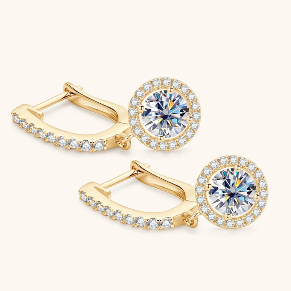 1CT D Color Moissanite Drop Earrings for Women 925 Sterling Sliver Plated White Gold Rose Gold Earring Bride Wedding Jewelry