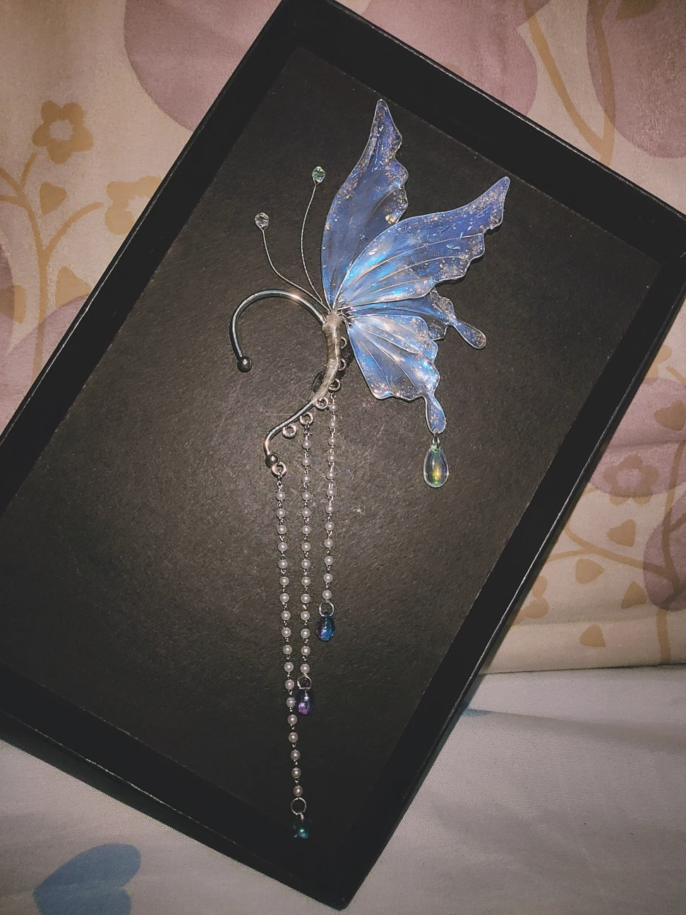 Copricapo Farfalla Sfumata Perla Orecchini con nappa in vetro Orecchini da elfo Appesi Fata Cosplay Prop Accessori per costumi Un paio