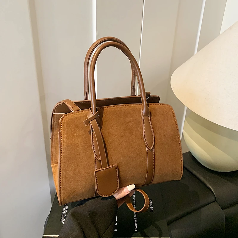 

Faux Suede Solid Color Sewing Casual Tote Temperament Versatile 2025 Brand Bags for Women Simple Fashion Shoulder Bag