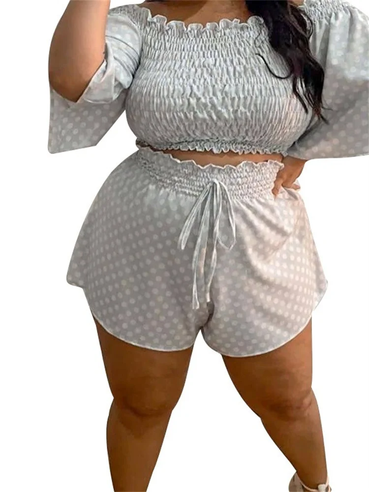 Wmstar Plus Size due pezzi Set abbigliamento donna Off spalla Short Set Dot Print Top Sweet Suit estate Dropshipping all'ingrosso