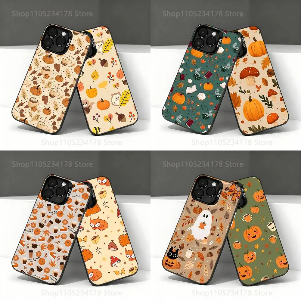 

Autumn leaves pumpkin CUTE Phone Case For iPhone 17,16,15,14,13,12,11,Pro,XS,Max,Plus,Mini,SE4,E Black Matte Shockproof Cover