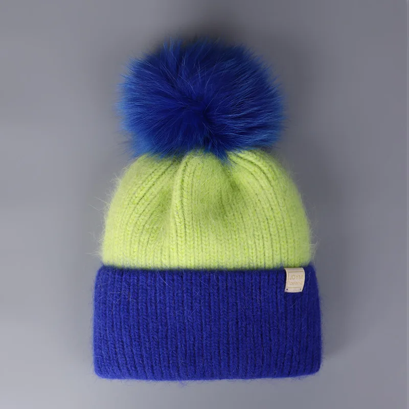 

Hat Pompom Women Winter Angora Knit Beanie Cap Warm Accessory For Autumn Cold Weather Sports Skiing Outdoor Holiday