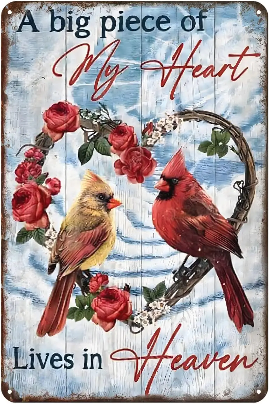 Cardinal Bird A Big Poeve of My Heart Lives in Heaven Metal Tin Sign Decor Farm Home Kitchen Bar Bathroom Coffee Bar Home T sign