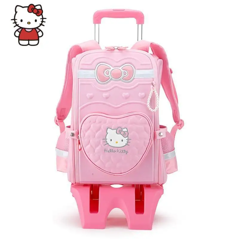 Kawaii Trolley School Bag Sanrio Hello Kitty Girl Climbing Stairs Student High-Quality Backpack Cute Stationery Student Prize